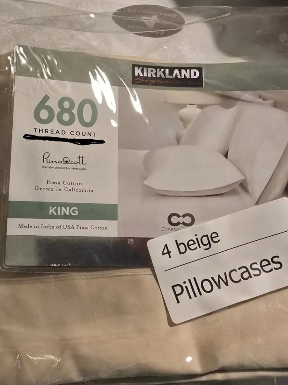 4 NEW Costco Kirkland Beige KING Pillowcases